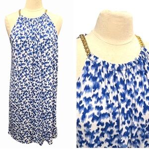 MICHAEL Michael Kors royal blue and white abstract print chain halter Dress Sz L